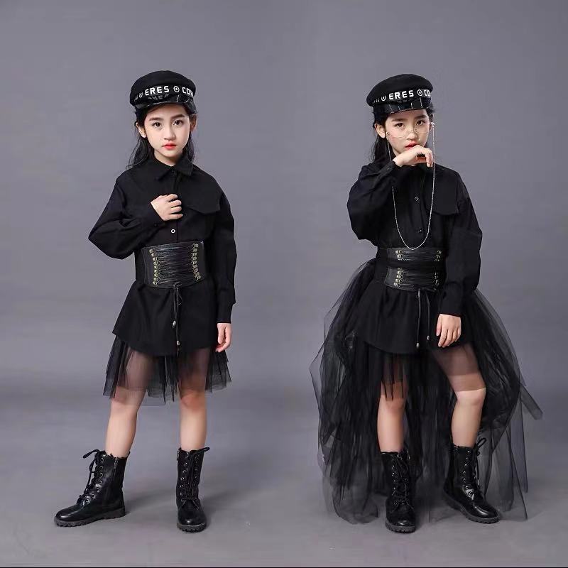 Summer Clothing Girls - Children's Black Suit Girls Model Competition