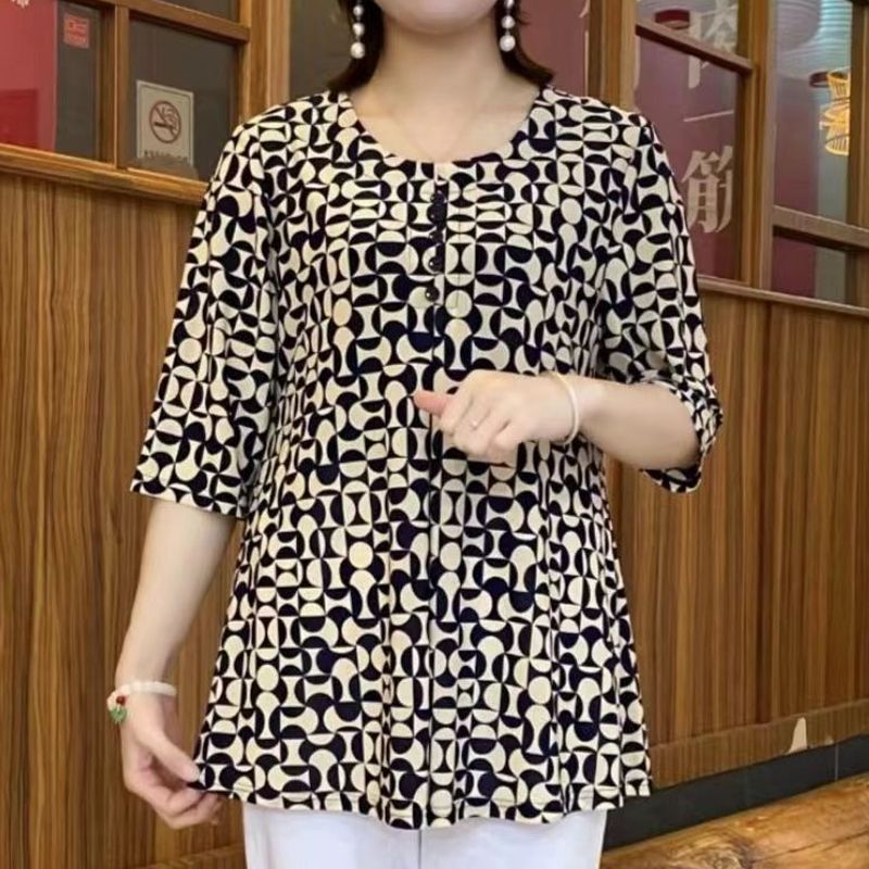 Summer Clothing For 70 Year Old Woman - Vintage Printed T-shirt Casual Loose Folds
