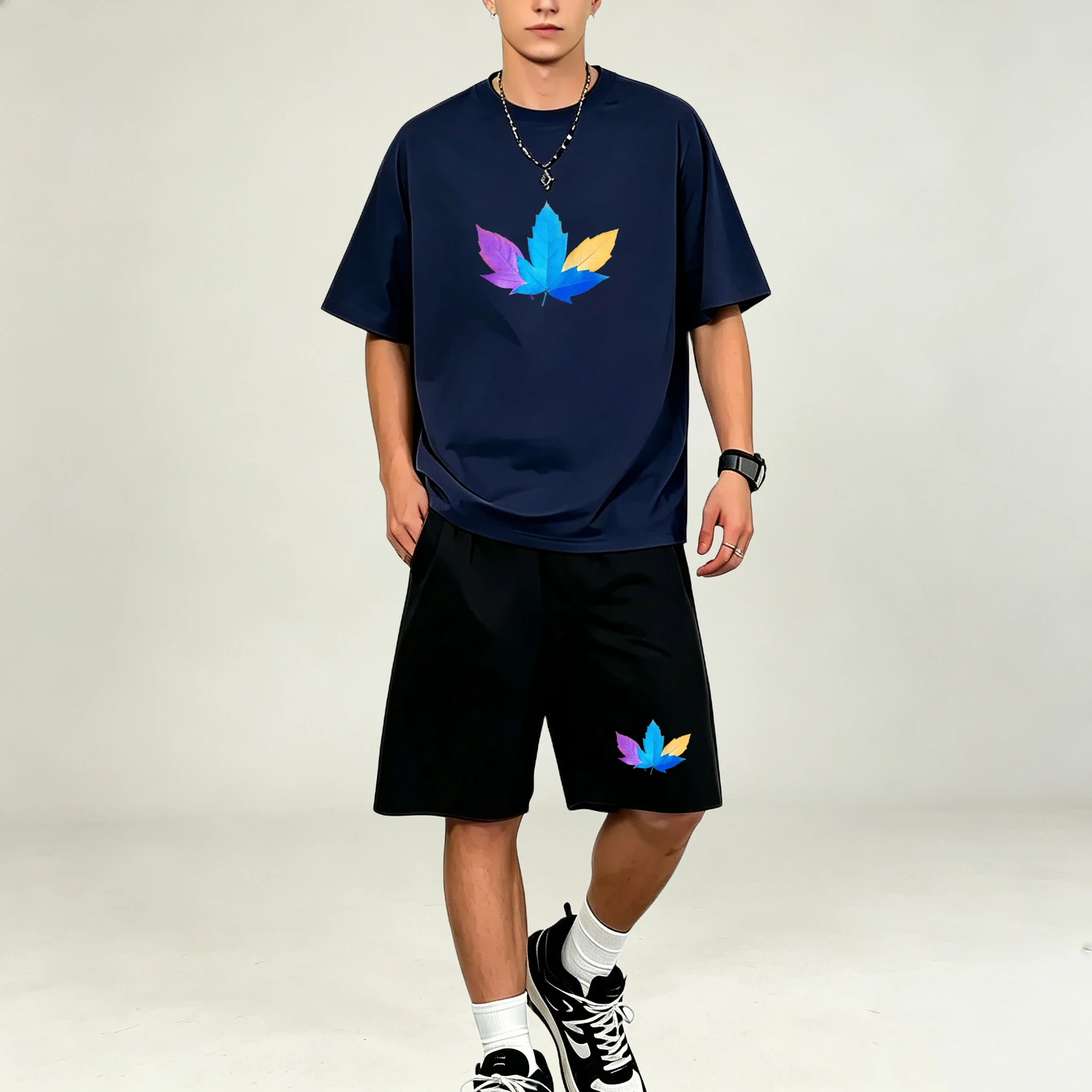 Summer Clothing For Young Men - Summer Three Color Leaf Pattern Print