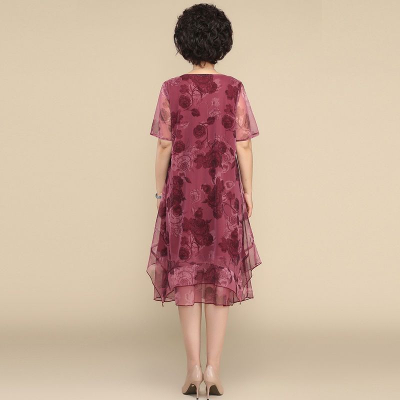 NEW O-Neck Short Sleeve Dresse - Summer Clothing For 70 Year Old Woman 评论和价格