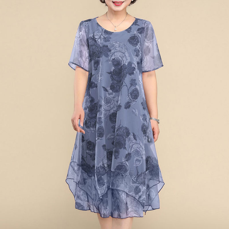 NEW O-Neck Short Sleeve Dresse - Summer Clothing For 70 Year Old Woman 评论和价格