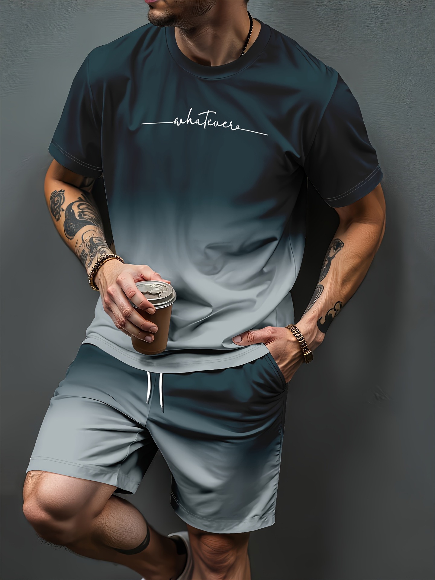 Gradient Letter Pattern 3D Pri - Summer Clothing For Young Men 评论和价格