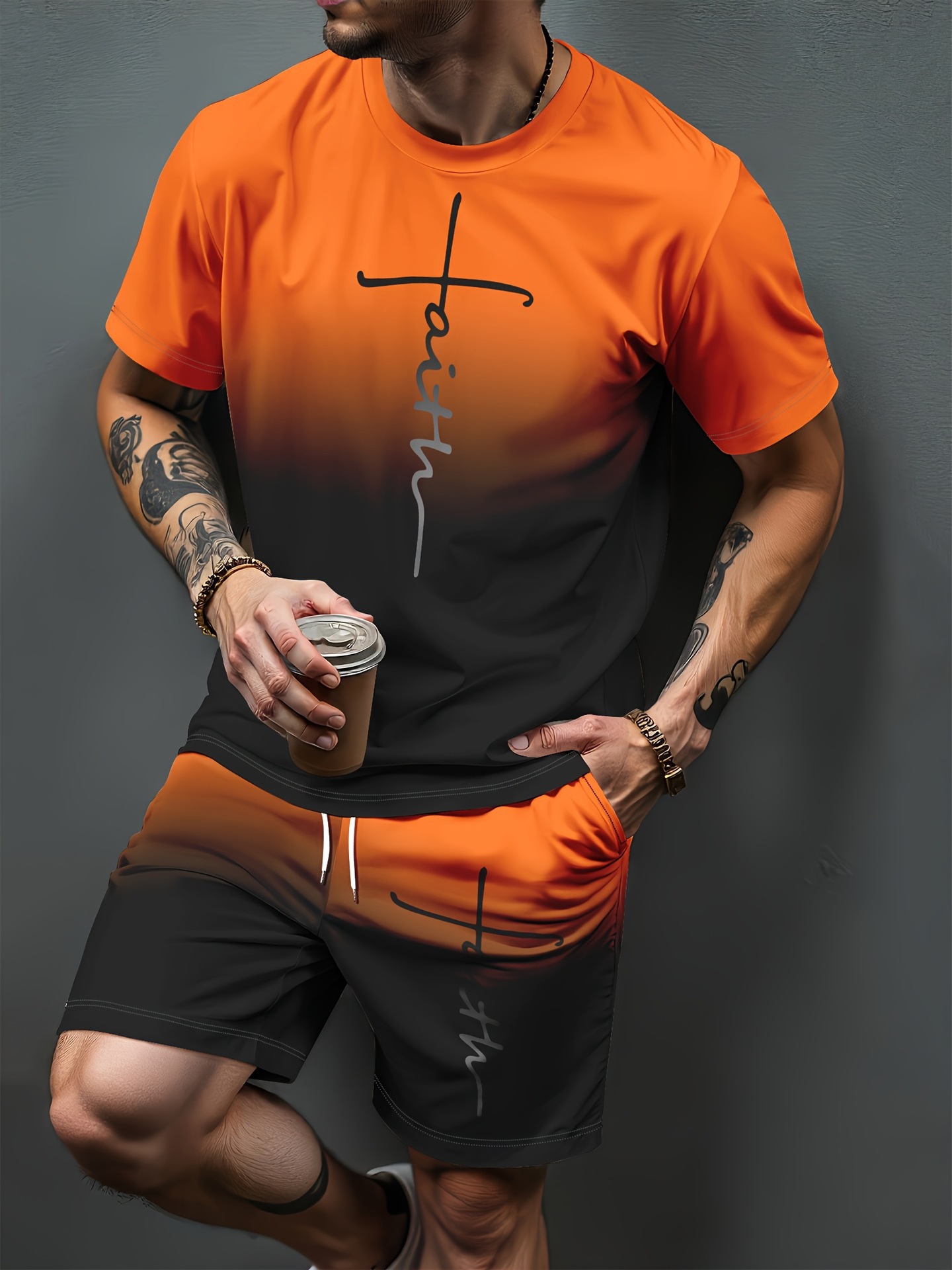 Gradient Letter Pattern 3D Pri - Summer Clothing For Young Men 评论和价格