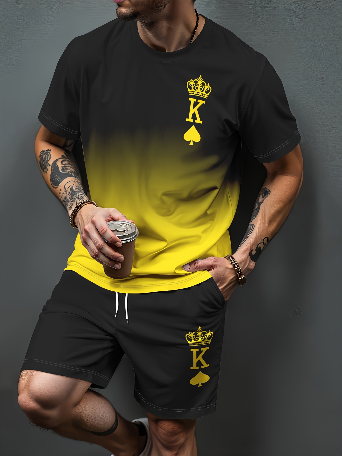 Gradient Letter Pattern 3D Pri - Summer Clothing For Young Men 评论和价格