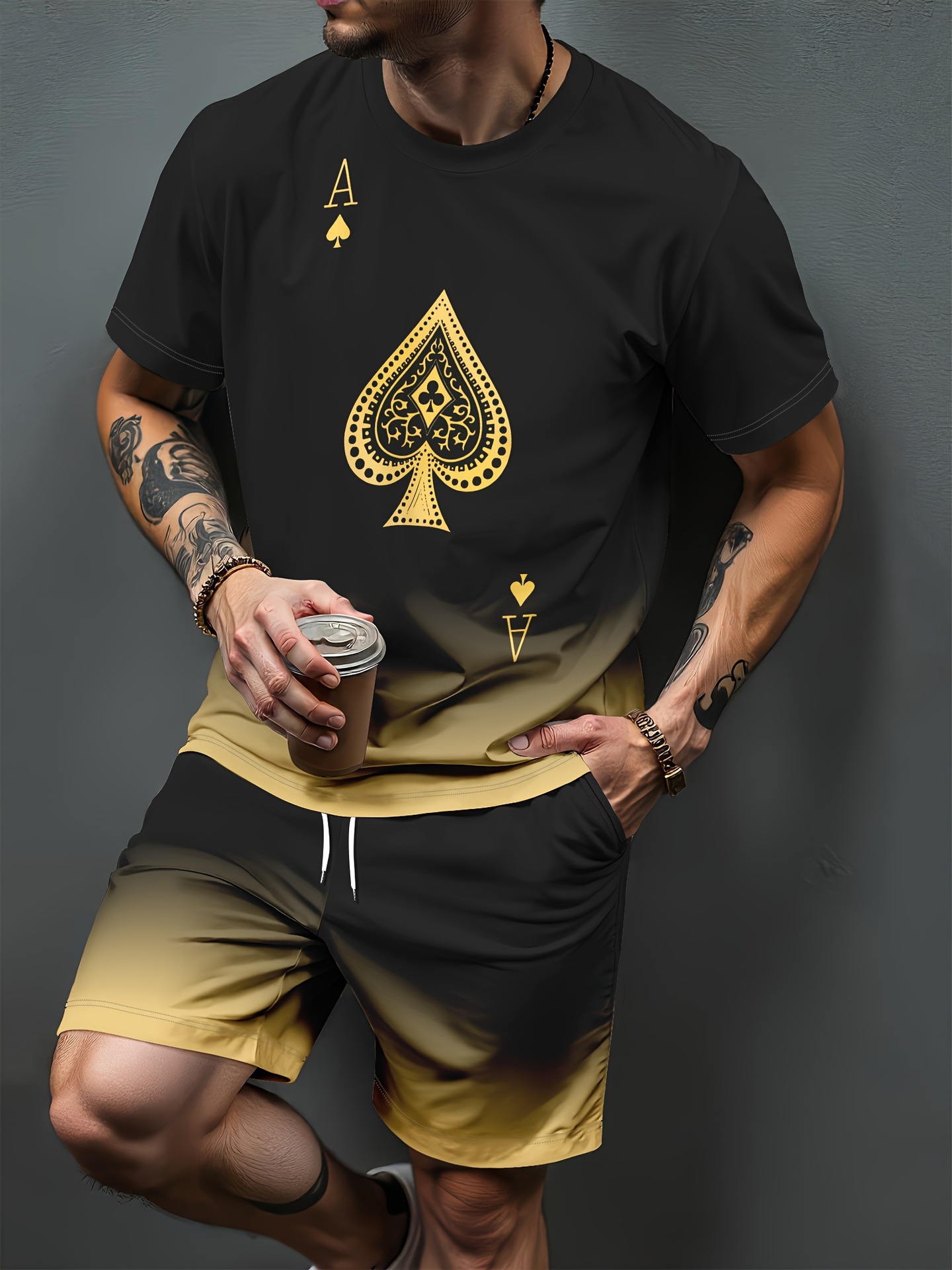 Gradient Letter Pattern 3D Pri - Summer Clothing For Young Men 评论和价格