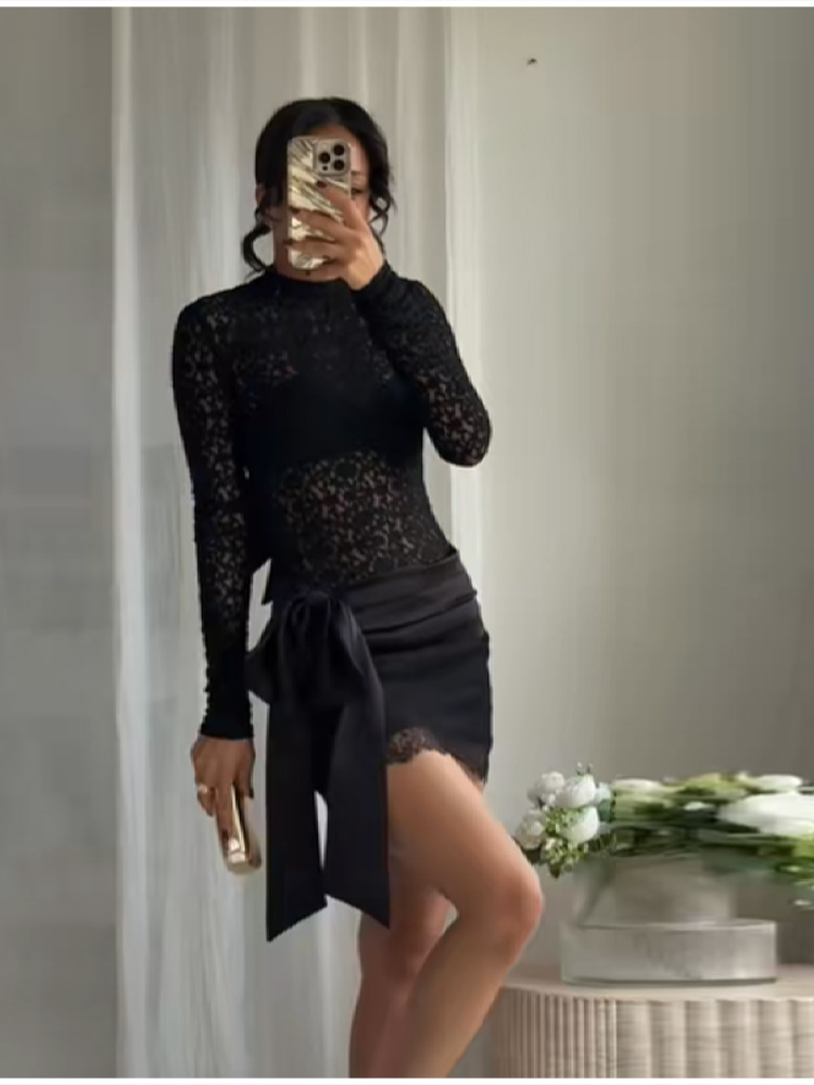 Fashion Black Lace Set Satin B - Summer Loving Clothing 评论和价格