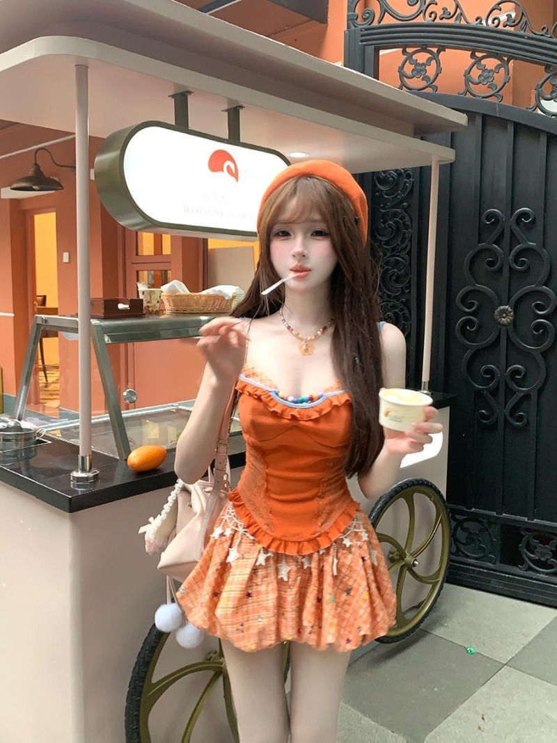 Summer New Orange Dopamine Swe - Summer Clothing Girls 评论和价格