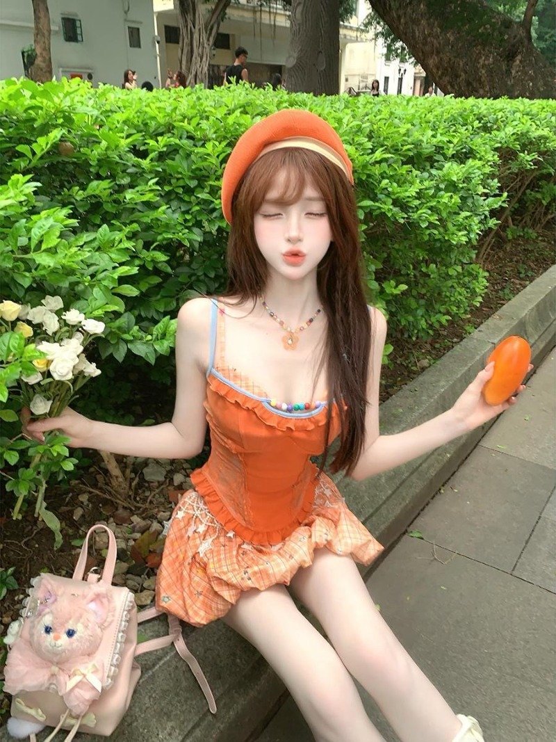 Summer New Orange Dopamine Swe - Summer Clothing Girls 评论和价格
