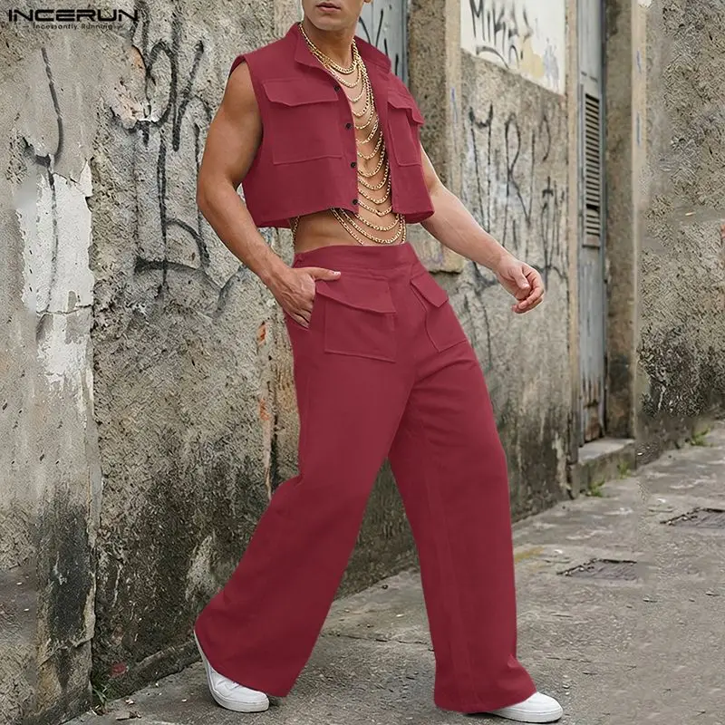 INCERUN Men Sets Solid Sleevel - Summer Clothing Men Fashion 评论和价格