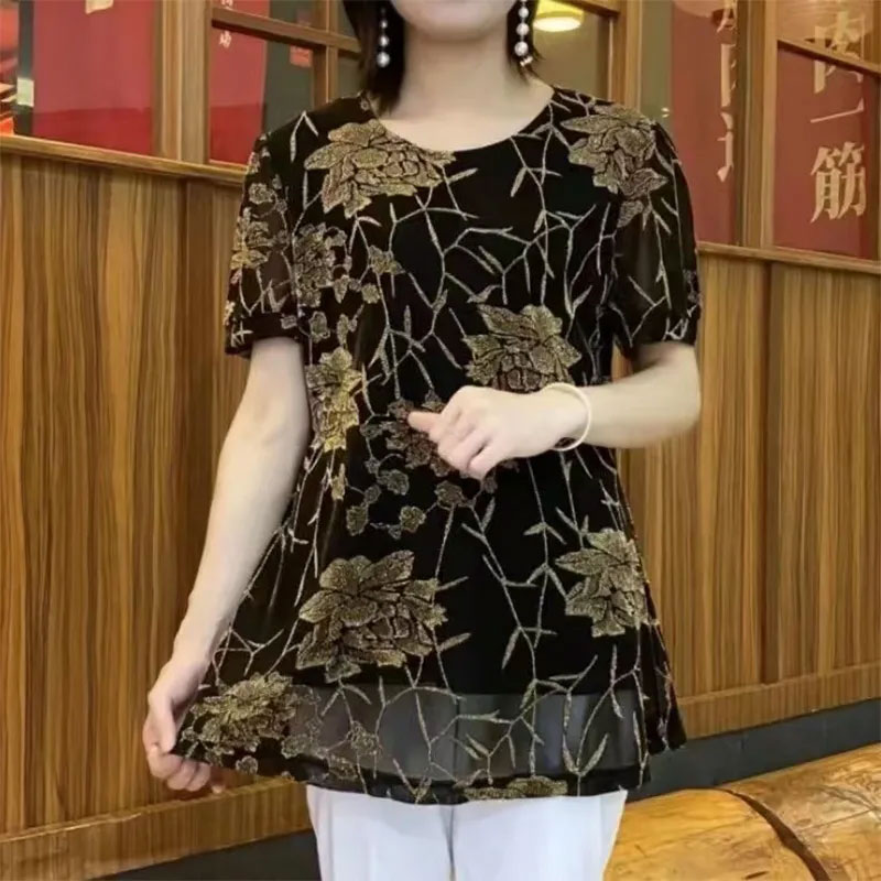 New Floral Bright silk Gauze p - Summer Clothing For 70 Year Old Woman 评论和价格