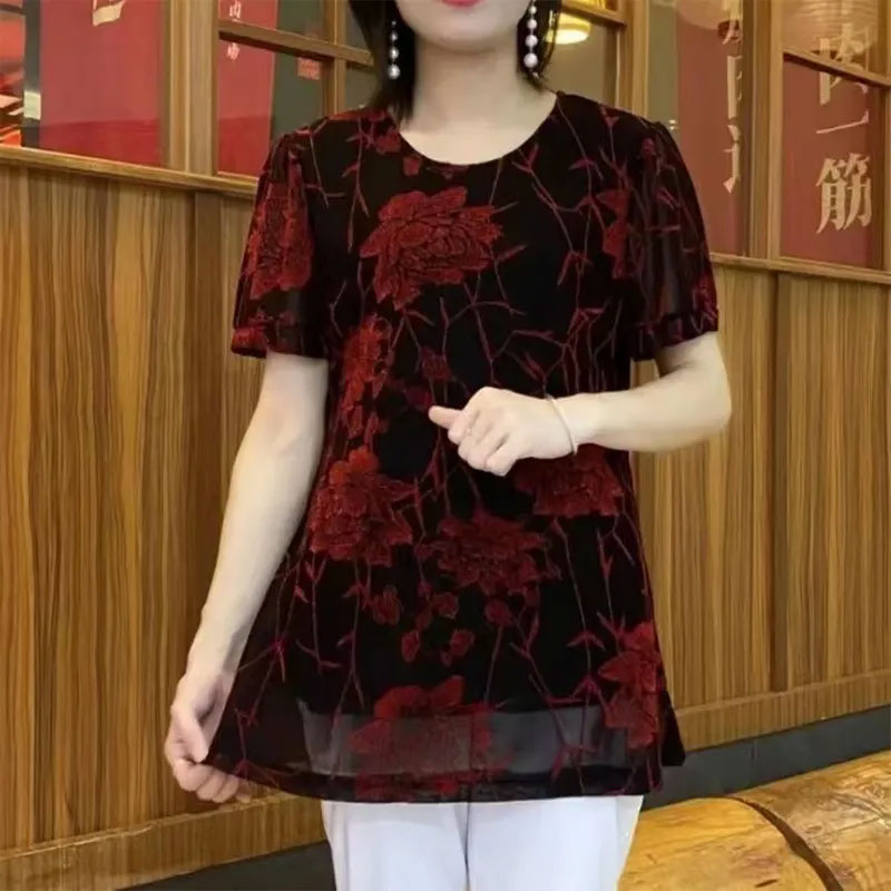 New Floral Bright silk Gauze p - Summer Clothing For 70 Year Old Woman 评论和价格