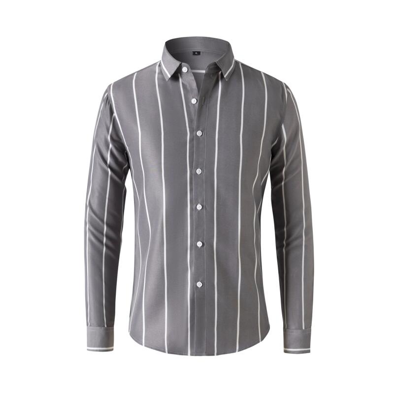 Men's Striped Dress Shirt Long - Summer Clothing Men Fashion 评论和价格