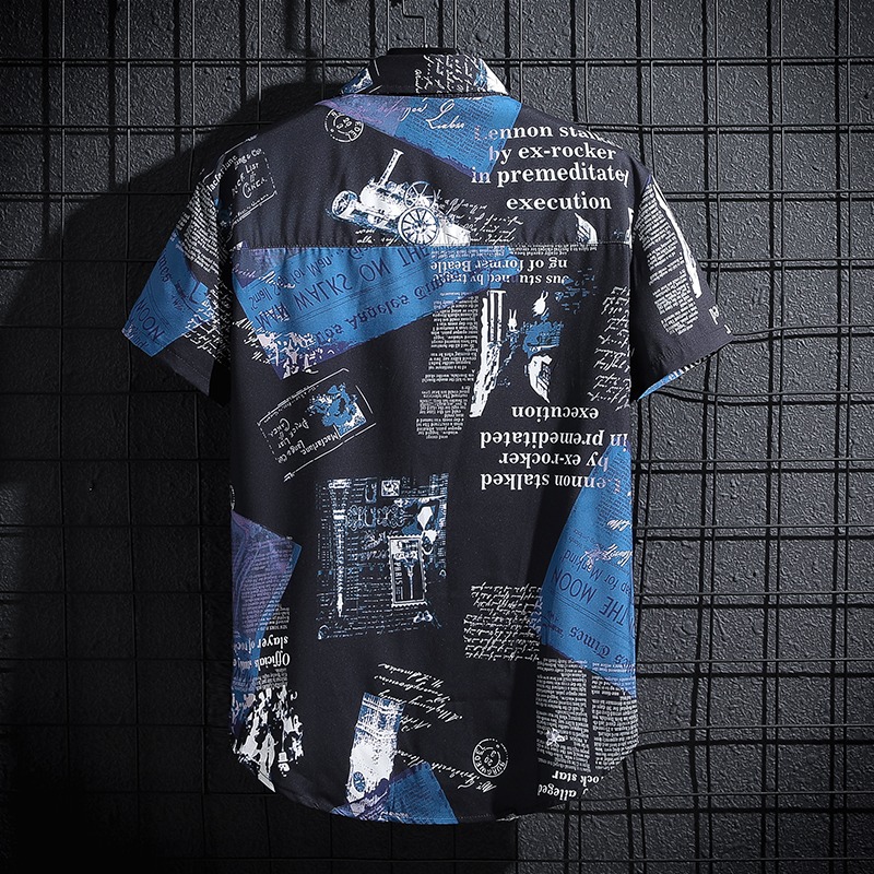 Newspaper Printed Shirt,Korean - Summer Clothing Essentials Men 评论和价格
