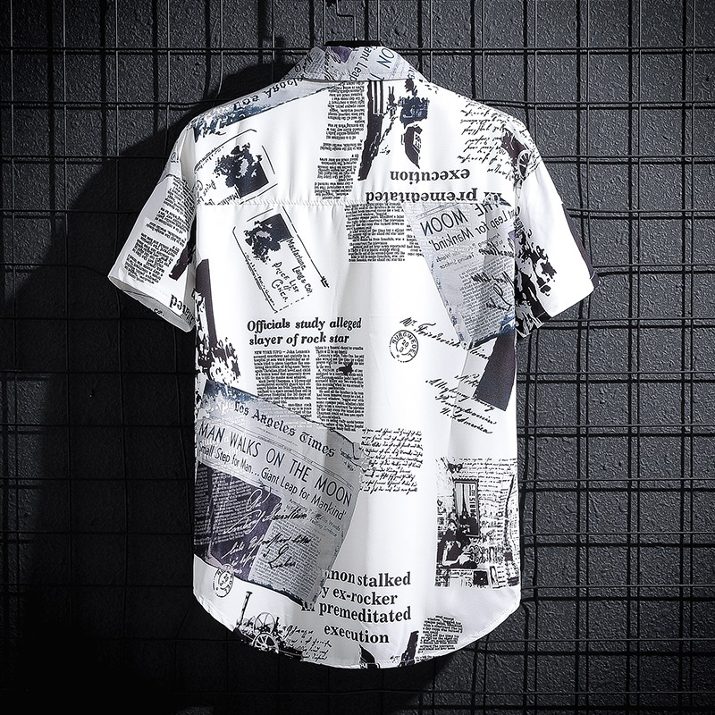 Newspaper Printed Shirt,Korean - Summer Clothing Essentials Men 评论和价格