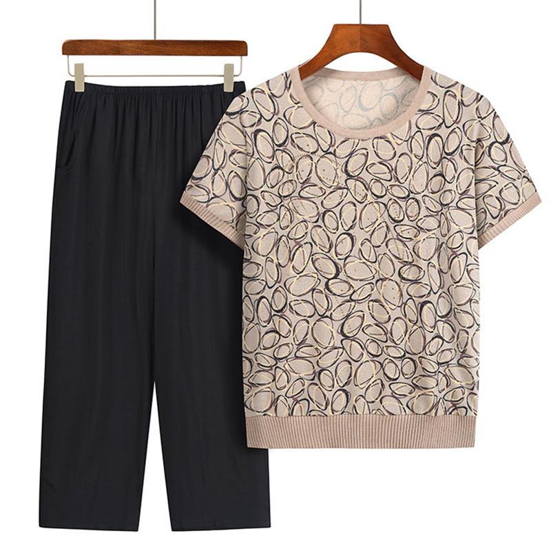 Casual Summer Grandma Two-Piec - Summer Clothing For 70 Year Old Woman 评论和价格