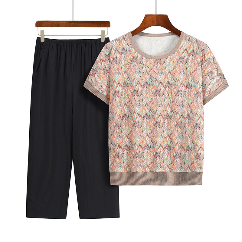 Casual Summer Grandma Two-Piec - Summer Clothing For 70 Year Old Woman 评论和价格