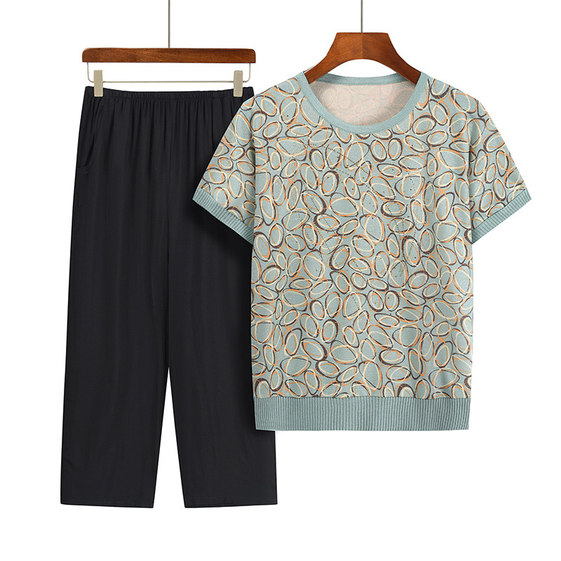 Casual Summer Grandma Two-Piec - Summer Clothing For 70 Year Old Woman 评论和价格