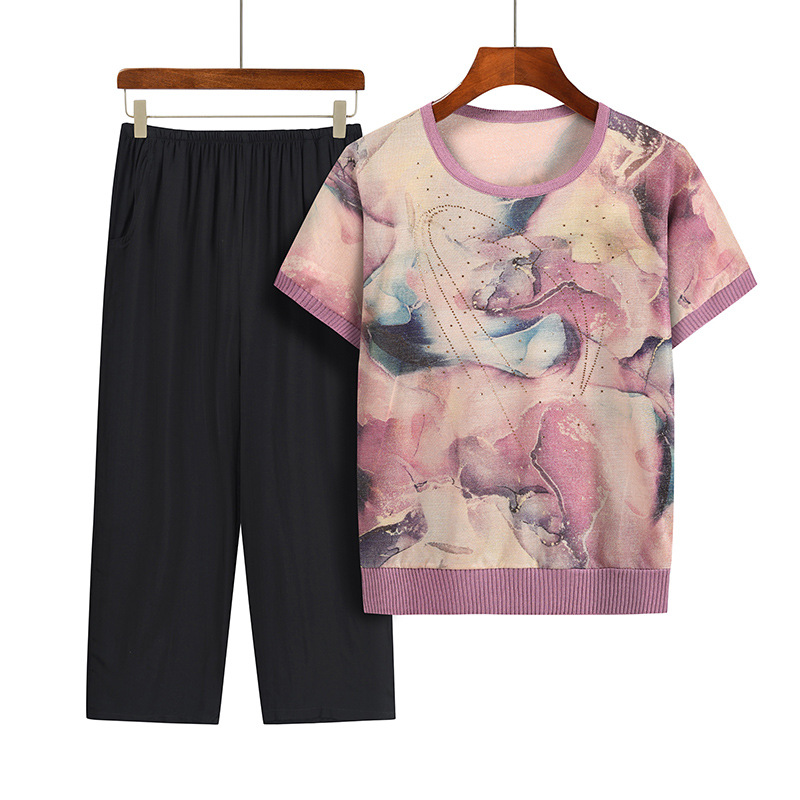 Casual Summer Grandma Two-Piec - Summer Clothing For 70 Year Old Woman 评论和价格