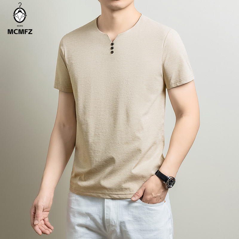 Mens Basic Henley T Shirt Comf - Summer Clothing For Young Men 评论和价格