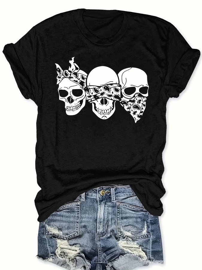 Happy Cartoon Skull T-Shirt, L - Summer Clothing Trends 2025 Women'S 评论和价格