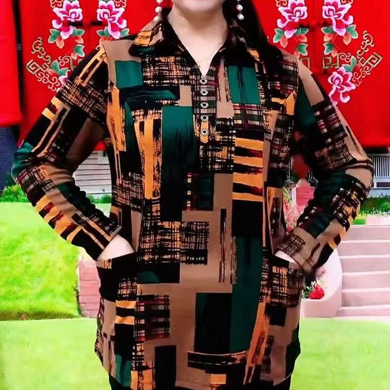 Commute Geometric Shirt Spring - Summer Clothing For 70 Year Old Woman 评论和价格