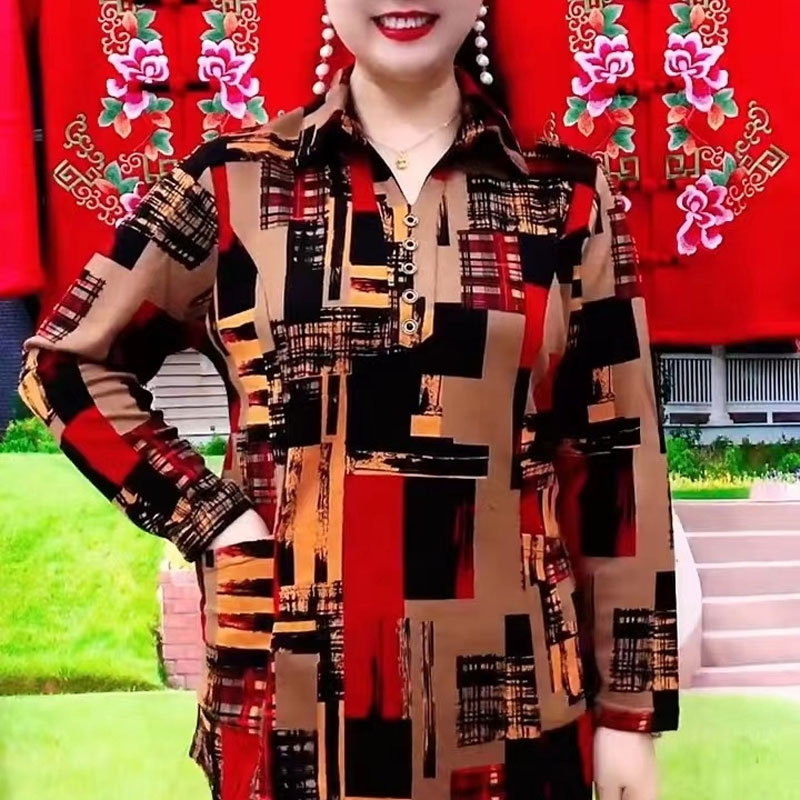 Commute Geometric Shirt Spring - Summer Clothing For 70 Year Old Woman 评论和价格