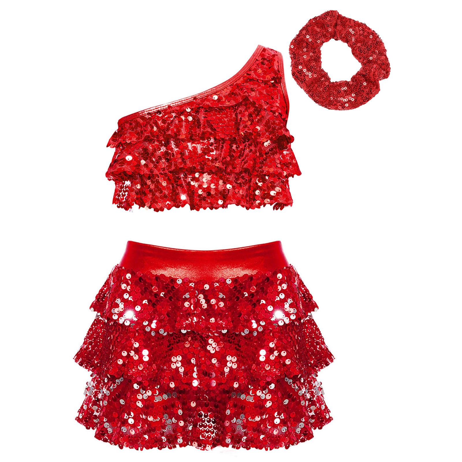 Kids Girls Shiny Sequins Latin - Summer Clothing Girls 评论和价格