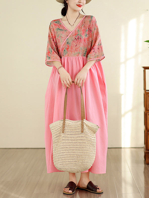 Retro Style Cotton Linen V-Nec - Summer Clothing New Look 评论和价格