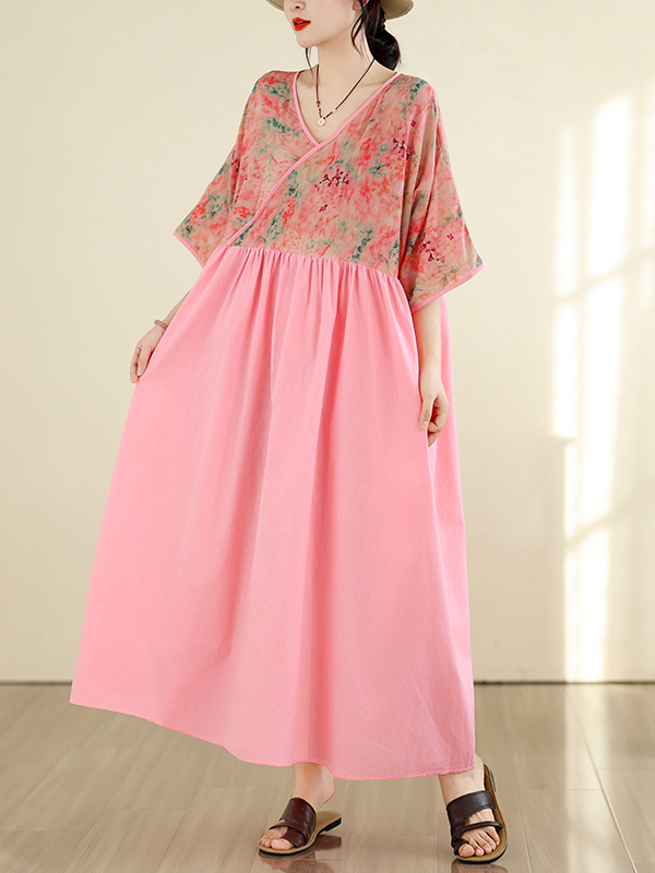 Retro Style Cotton Linen V-Nec - Summer Clothing New Look 评论和价格