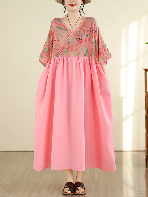 Retro Style Cotton Linen V-Nec - Summer Clothing New Look 评论和价格